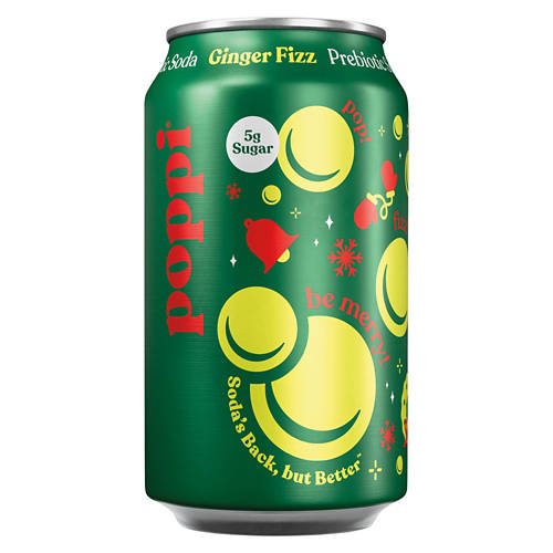 Popyページ Poppi Holiday Prebiotic Ginger Fizz Soda, 12 fl oz can